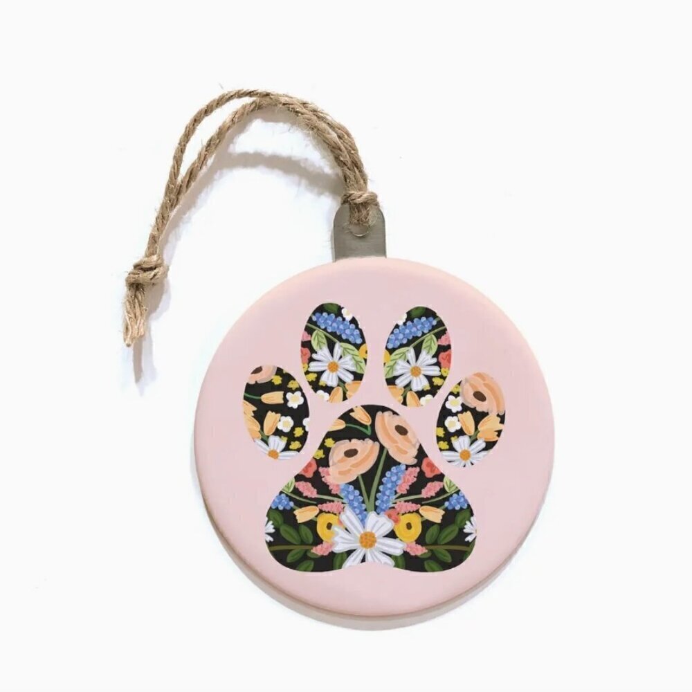 FLORAL PAW PRINT CHRISTMAS ORNAMENT